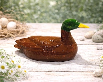 Vintage Handmade Ceramic Mallard Duck Figurine – 4.5" x 9" – Rustic Home Decor