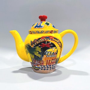 Vintage Hand-Painted Ceramic Teapot by Ganz | Vibrant Colors | 8&quot; x 9&quot; | Collectible Kitchenware