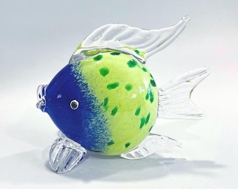 Hand Blown Art Glass Fish Figurine: Murano Style Tropical Decor