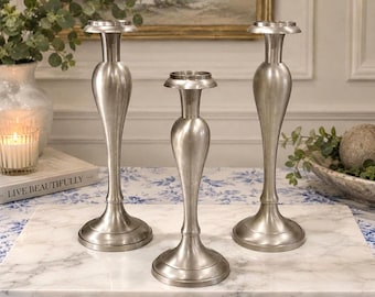 Bombay Zinn Pewter Candle Holders Set of 3 Vintage Metal Candlesticks