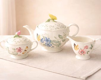 Lenox Butterfly Meadow Tea Set – Teapot, Sugar Bowl & Creamer