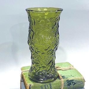 Vintage Emerald Green Crinkle Glass Vase: E.O. Brody 1960s Decor