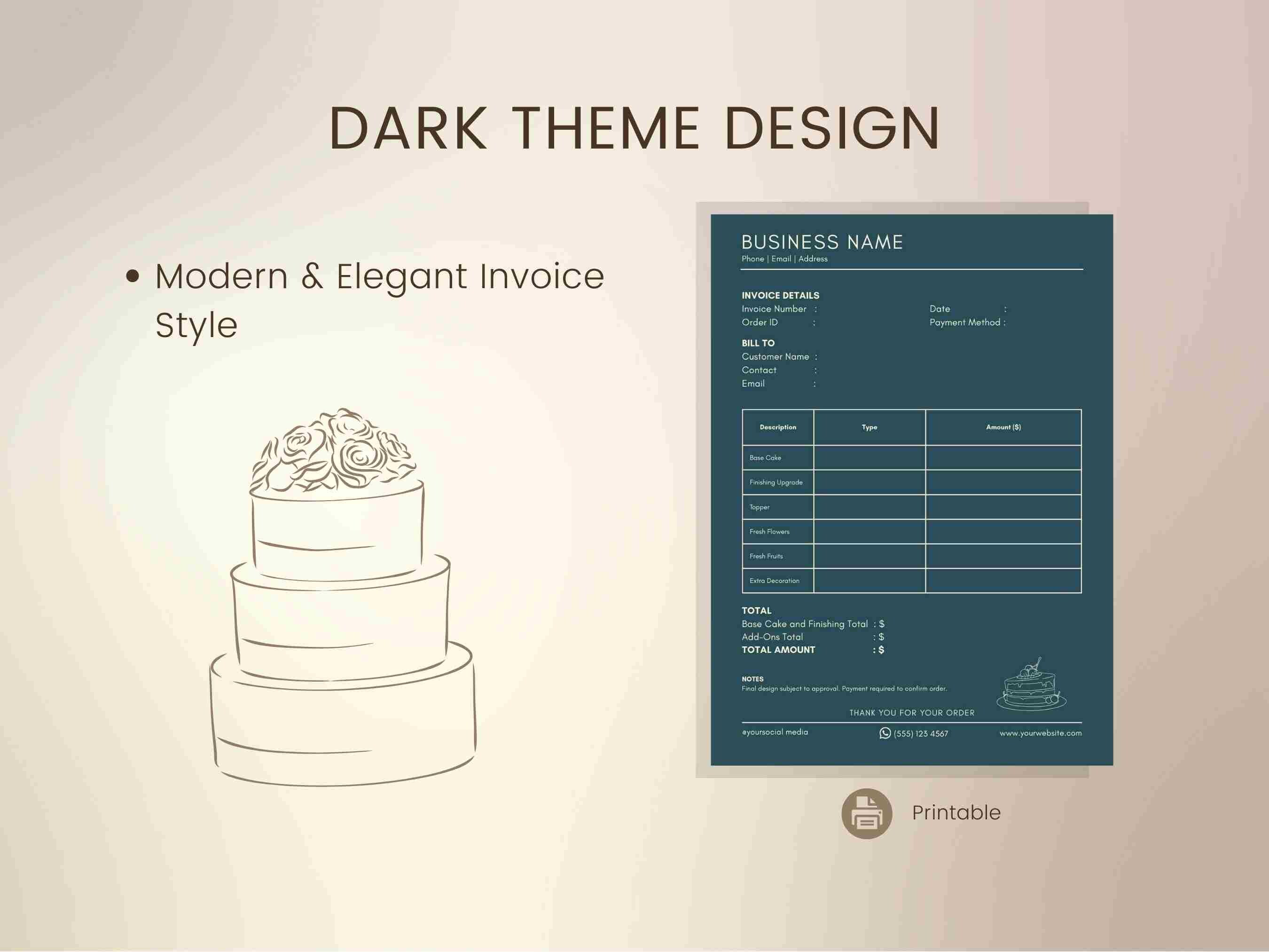Bakery Invoice Template Canva Editable Cake Business Billing Sheet ...