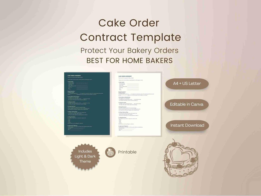 Cake Order Contract Template for Home Bakers (editable in Canva) - Etsy