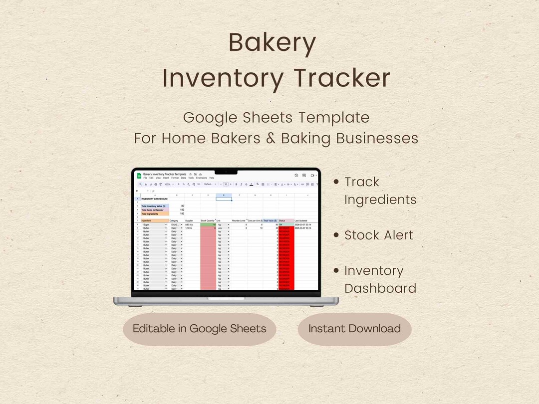 Bakery Inventory Tracker Google Sheet Template (digital Download) - Etsy