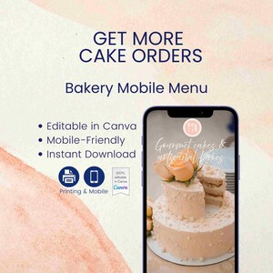 Plantilla Canva de menú móvil para panadería / Menú digital editable para panaderos caseros