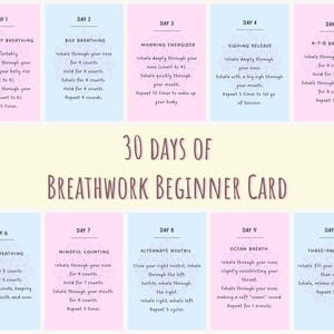 30 dagars andningsövningskort, mindfulnessövningar för nybörjare (digital nedladdning)