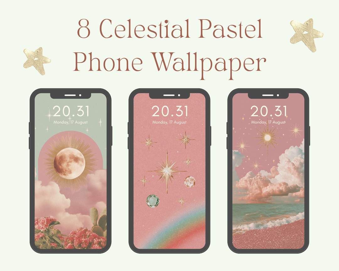Dreamy Pastel Phone Wallpaper Set, Soft Moon Clouds & Stars, Calm