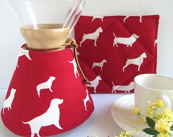 Dog Print Chemex Cozy Set – Red and White, Made to Order