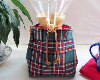 Handcrafted Cozy Sack for Chemex carafe fits 8 or 10 cup size wooden collar plaid flannel Chemex Gift-Chemex Accessory