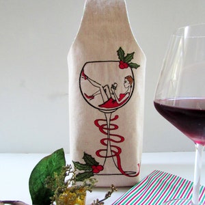 Wine Caddy Gift Bag Tote-Natural Duck Cloth Canvas-lined-Christmas New Year Wine Gift-wine lover holiday gift