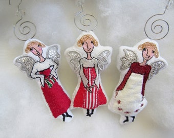 Soft Angel Ornaments Dolls Machine Embroidered/Appliqued-Red and White Finished items Holiday decor, tree decor, holiday gift