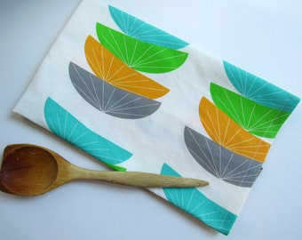 Retro Tea Dish Kitchen Towel - Mid Century Modern -Seed Pods Linen Cotton Canvas-Spoonflower-Kitchen Decor