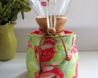 Handcrafted Chemex/Bodum Cozy: Amy Butler Floral Insulated Carafe Warmer 6 or 8 cup