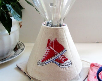 Handcrafted Cozy & Warming Pad for Chemex Carafe-Red High Top Sneakers-10 cup size glass handle-Chemex Accessory Coffee Lover Gift