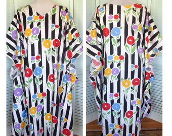 Handmade Womens Caftan Vintage Designer Fabric abstract poppies Size-14-16, XL-XXL, 1X