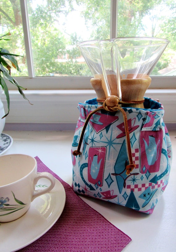 Handcrafted Cozy Sack for Chemex Carafe-8 10 Cup Size Wooden Collar-retro  Cafe Spoonflower Linen Cotton-chemex Lover Gift-chemex Accessory 