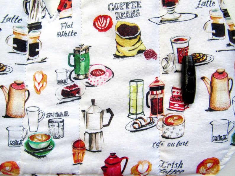 French Press Cozy and Warming pad-Cafetiere Wrap-Coffee Motif-8 cup size Coffee accessory coffee gift image 2