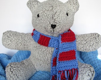 Handgemachter Sherpa-Teddybär mit gehäkeltem Schal - 36 cm