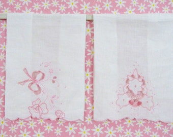 Pair Linen Vintage hand guest fingertip towels-Hand Embroidery & Cutwork-Pink-Housewarming gift