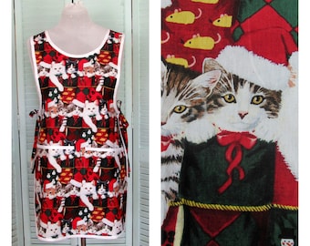 Ladies Pinafore Christmas Apron-1920s-1930s style-Kittens in Stockings-Size Med-Holiday Gift for Her Cat Lover Apron