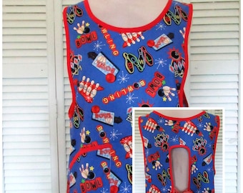 Retro Farmhouse Apron: 1940s Style H-Back Smock, Bowling Print