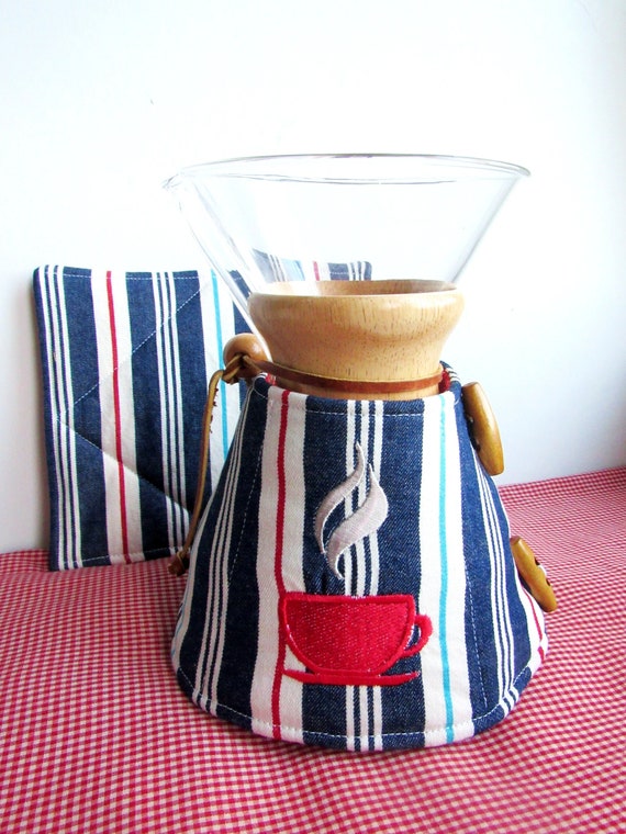Handcrafted Cozy Warming Pad for Chemex Carafe Denim Stripe Coffee Cup Embroidery 6 Cup Size chemex Accessory chemex Gift Etsy UK
