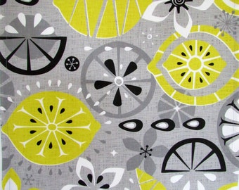 Retro Tea Towel Dish Towel Kitchen Bar towel-"Mid Mod Lemons" Design-Linen Cotton Canvas-Spoonflower