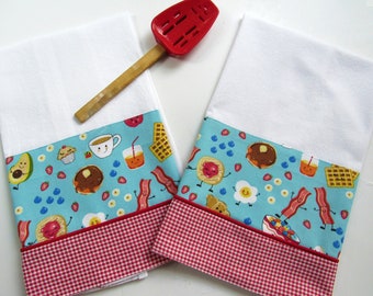 Retro Happy Breakfast Flour Sack Dish/Kitchen towels-set of 2- kitchen decor gift