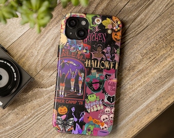 Spooky Witchy Halloween Collage Phone Case – Vintage Goth Girls Skeletons Potions iPhone Samsung Cover, Pastel Horror Aesthetic Case