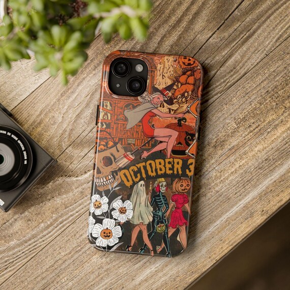 Retro Halloween Collage Phone Case – October 31 Witch Skull Ghost Pumpkin Art, Spooky Aesthetic iPhone Cover, Vintage Horror Vibe