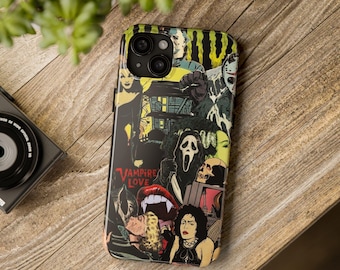 Retro Horror Collage Phone Case, Vintage Scary Movie iPhone Samsung Cover, Halloween Spooky Monster Phone Case