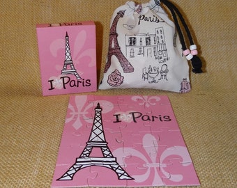 Paris France Eiffel Tower Puzzle Pink Poodle Girl Birthday Party Favor Bags