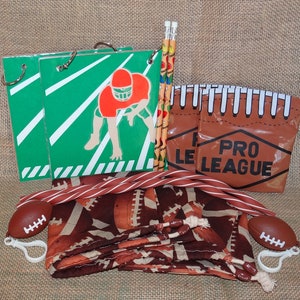 Set of Two (2) Touchdown! Football Gift Bags or Party Favors Handmade Bags Notebooks Pencils Erasers Inflatable Keychains