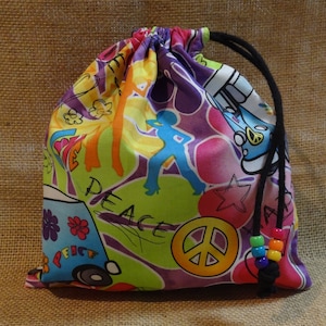 Set of Five (5) Larger or Eight (8) Smaller Groovy 1960s Peace Love Flowers Van Hippie Tye Dye Girl Power Party Favor Bags