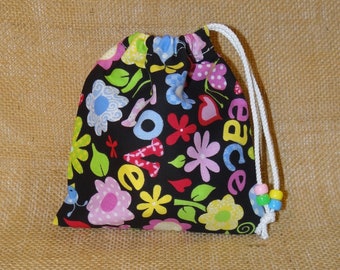 Set of Five (5) Peace Love Flowers Hearts Groovy Girl Power Goodie Bags Party Favor Bags