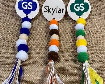 Wall Hanging Decor Nametags Name Tags Lanyards Pom Pom Wood Tassel Beaded Garland DIY Scout SWAP or Craft Kits