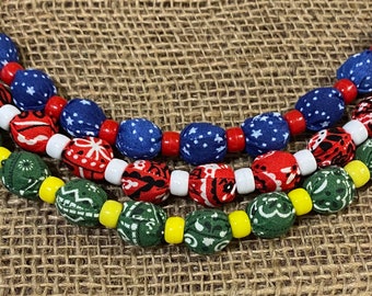 Beaded Fabric Bandana Camp Necklace Bracelet Anklet Spirit Colors Scout SWAP or Craft Kit