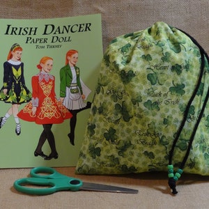 Irish Dance Paper Dolls and Scissors in Fabric Storage Bag Irish Dancer Gift