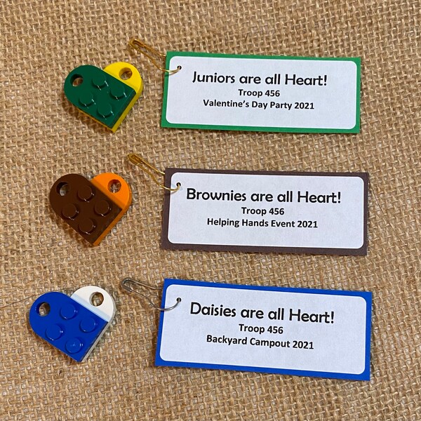 Set of Ten (10) Building Brick Friendship Heart Scout SWAP or Craft Kits