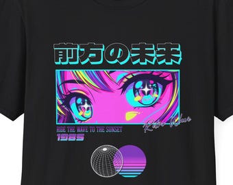 Retro Wave Anime T-Shirt | 80s Neon Graphic, Synthwave Style