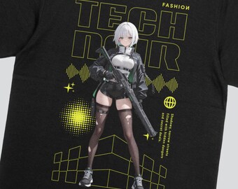Futuristic Anime T-Shirt, Sci-Fi Graphic Tee, Unisex Softstyle Top, Cyberpunk Clothing, Geometric Anime Shirt