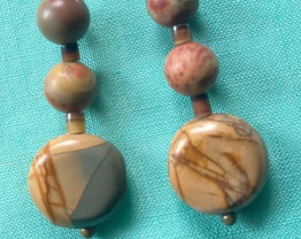 Earthy picture jasper dangle earrings, Organic jasper earrings,  Metaphysical jasper earrings for tranquility & grounding, Earrings under 25