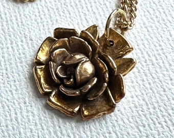 Vintage rose pendant on chain, Gold plated rose pendant on chain, Portland Rose Festival jewelry, Unique gift for her, Summer fashion