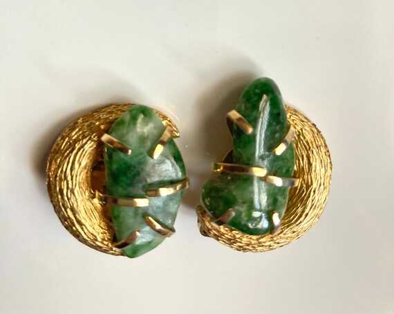 Lush Amazon green signed BSK clip on stone earrin… - image 8