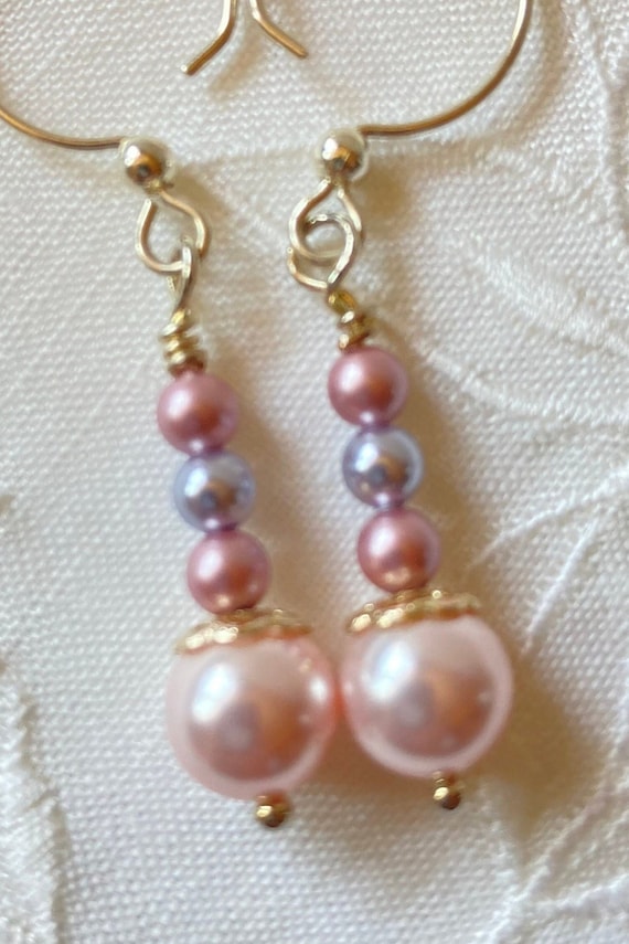 Sterling Silver Pink Pearl, Cherry Rose Quartz, Jade & Rosaline Long Dangle Earrings Sterling Silver Pink Pearl, Cherry Rose Quartz, Jade & Rosaline Long Dangle Earrings