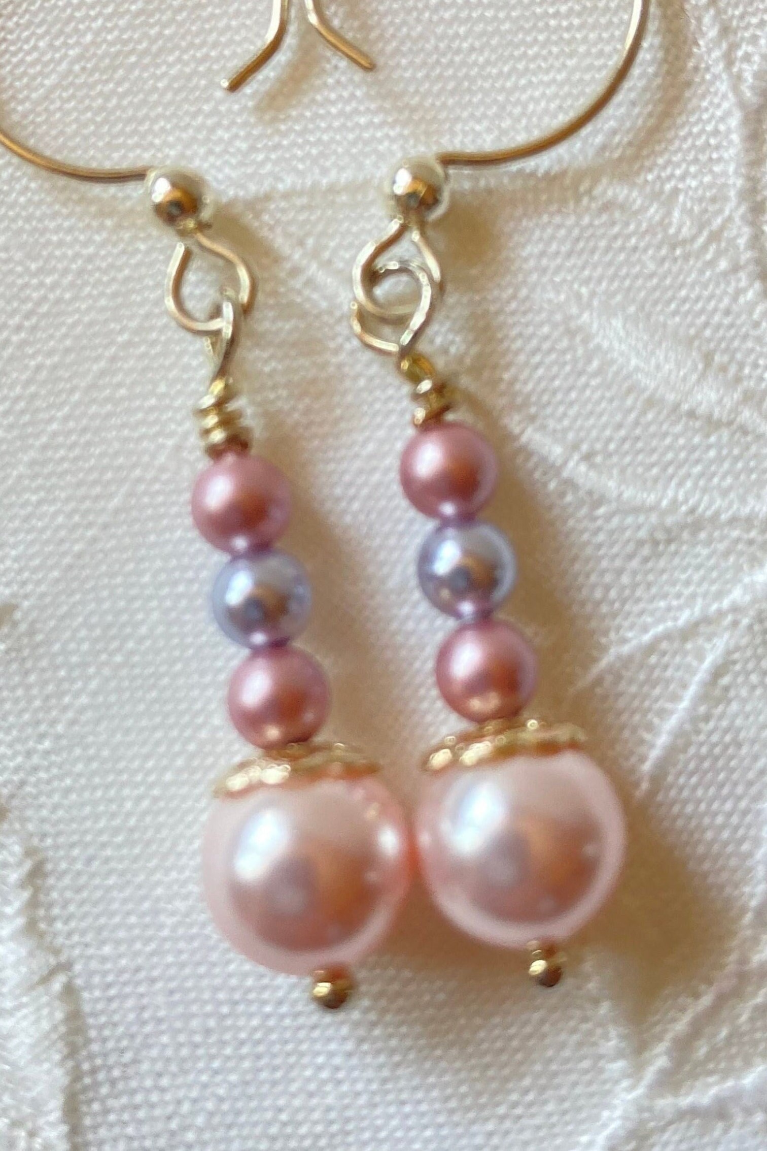 Sterling Silver Pink Pearl, Cherry Rose Quartz, Jade & Rosaline Long Dangle Earrings Sterling Silver Pink Pearl, Cherry Rose Quartz, Jade & Rosaline Long Dangle Earrings