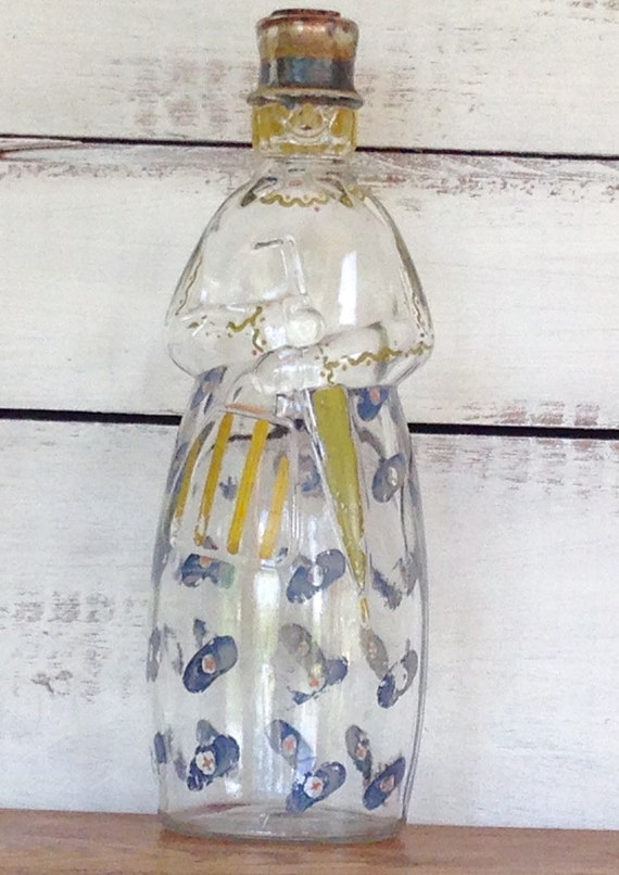 Vintage Antique Whimsical Lady Painted Antique VICTORIAN LADY Glass BOTTLE