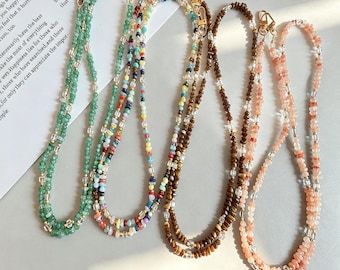 Natural Crystal Chip Beaded Phone Strap, Multicolor Gemstone Phone Charm