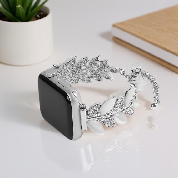 Rhinestone Leaf Apple Watch Band: Rose Gold Accent - Etsy display picture 3
